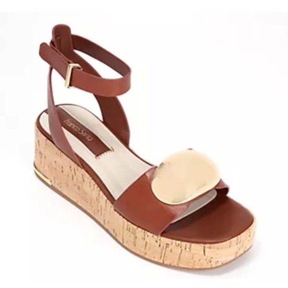 New Franco Sarto Taysha Leather Wedge Platform Adjustable Embellished Sandals 6M